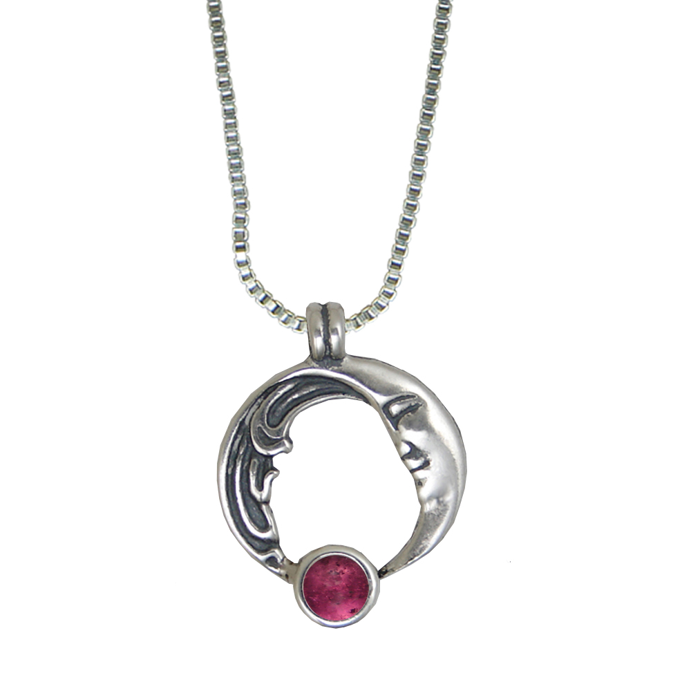 Sterling Silver Moon And Tides Pendant With Pink Tourmaline